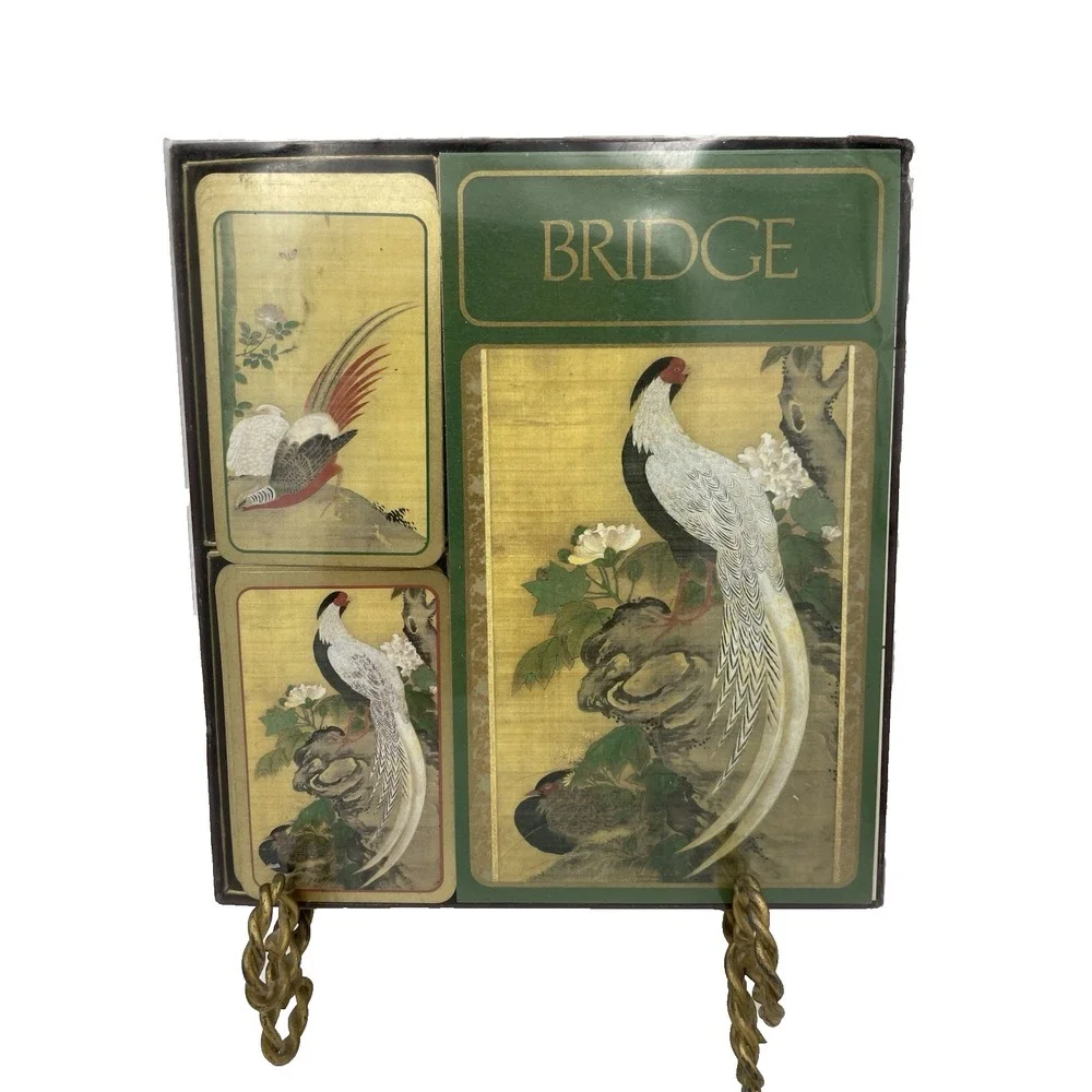 Vtg Caspari Bridge Ensemble Double Deck & Score Pads Beautiful Birds Gift Set
